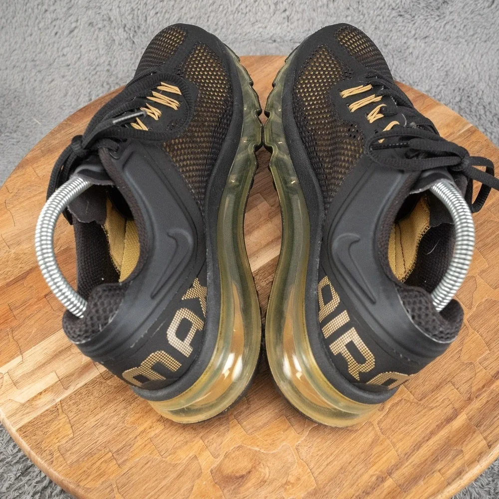 Nike Air Max 555426-005 Black Gold Mesh Sneaker Kids 7Y Womens Sz 8.5